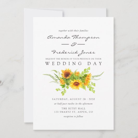 Waterverf Bohemian Boho - Zonnebloemen bruiloft Kaart (Voorkant)