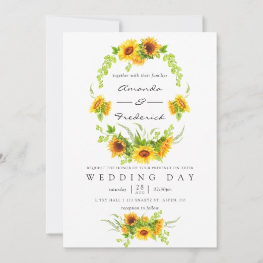 Waterverf Bohemian Boho - Zonnebloemen bruiloft Kaart (Voorkant)