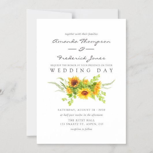 Waterverf Bohemian Boho - Zonnebloemen bruiloft Magnetische Uitnodiging (Voorkant)