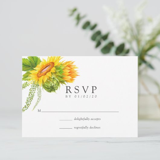 Waterverf Bohemian Boho - Zonnebloemen bruiloft RSVP Kaartje (Staand voorkant)
