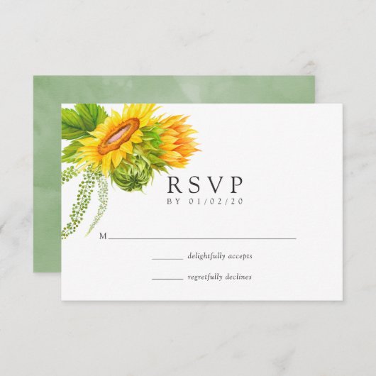 Waterverf Bohemian Boho - Zonnebloemen bruiloft RSVP Kaartje (Voorkant / Achterkant)