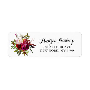 Waterverf Bohemian Burgundy Flowers Label