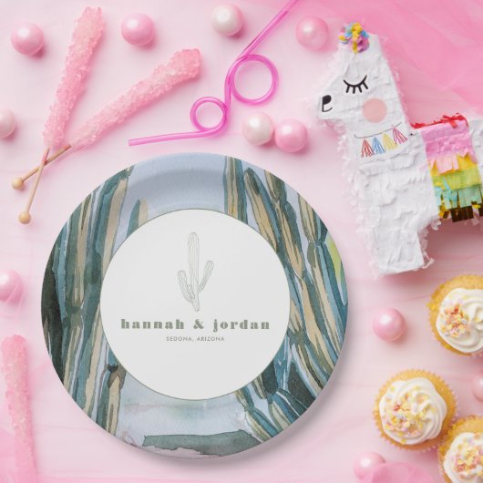 Waterverf Bohemian Cactus Green Desert Wedding Papieren Bordje (Feest)