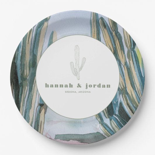 Waterverf Bohemian Cactus Green Desert Wedding Papieren Bordje (Voorkant)
