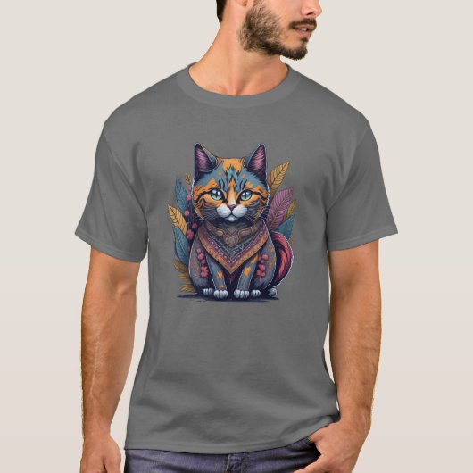 Waterverf Bohemian Cat met magische contouren T-shirt (Voorkant)