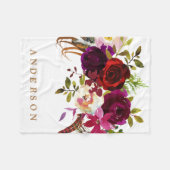 Waterverf Bohemian Floral Bourgondië Marsala Fleece Deken (Voorkant (Horizontaal))