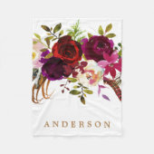 Waterverf Bohemian Floral Bourgondië Marsala Fleece Deken (Voorkant)