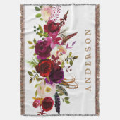 Waterverf Bohemian Floral Bourgondië Marsala Rood Deken (Voorkant Verticaal)