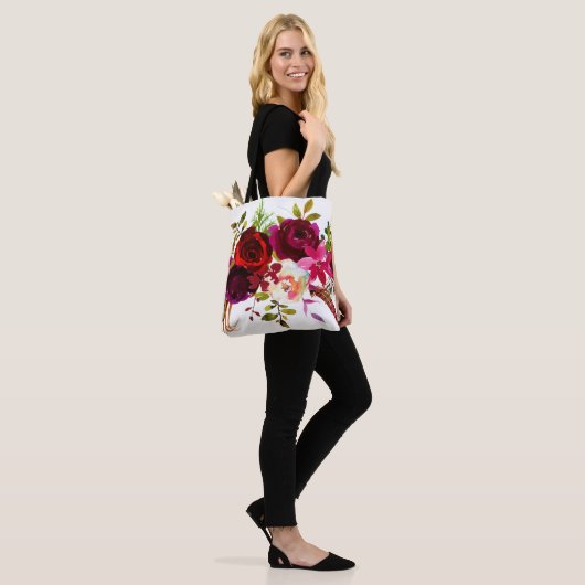 Waterverf Bohemian Floral Bourgondië Marsala Rood Tote Bag (Op model)