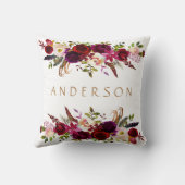 Waterverf Bohemian Floral Bourgondië Marsala Wit Kussen (Achterkant)