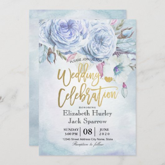 Waterverf Bohemian Floral Feathers Kaart (Voorkant / Achterkant)