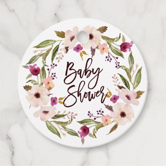 Waterverf Bohemian Floral Wreath Baby shower Bedankjes Labels (Voorkant)
