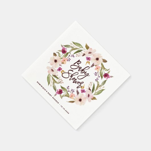 Waterverf Bohemian Floral Wreath Baby shower Servet (Hoek)