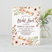 Waterverf Bohemian Flowers Bridal Lunch Kaart (Staand voorkant)