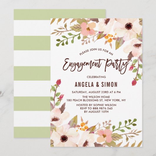 Waterverf Bohemian Flowers Engagement Party Kaart (Voorkant / Achterkant)