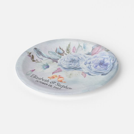 Waterverf Bohemian Flowers Feather Papieren Bordje (Gekanteld)