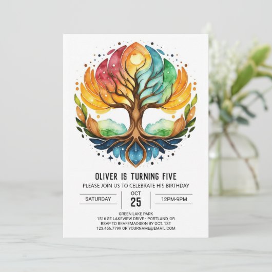 Waterverf Bohemian Tree of Life Verjaardag Kaart (Staand voorkant)