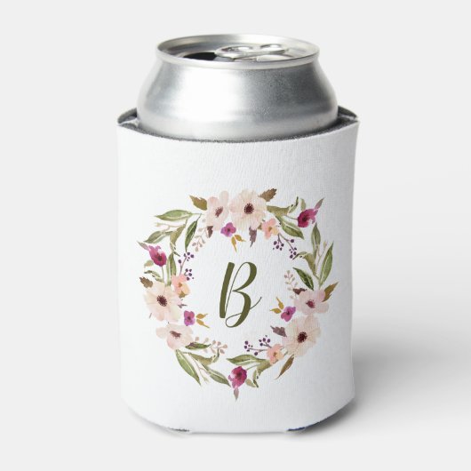 Waterverf bohemien bloemenkrans monogram blikjeskoeler (Blikje Voorkant)