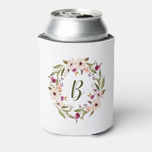 Waterverf bohemien bloemenkrans monogram blikjeskoeler (Blikje Achterkant)