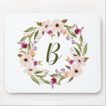 Waterverf bohemien bloemenkrans monogram muismat<br><div class="desc">Boheemse geïnspireerde mousepad met waterverf paarse en ivoren bloemen met loof krans. Deze aanpasbare monogram mousepad is perfect voor een persoonlijk geschenk.</div>