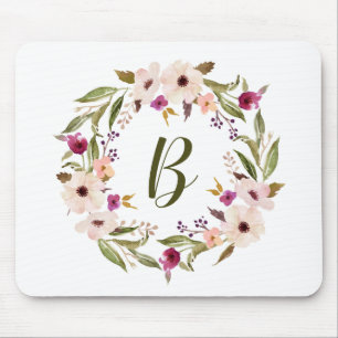 Waterverf bohemien bloemenkrans monogram muismat
