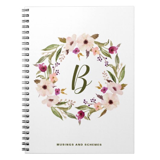 Waterverf bohemien bloemenkrans monogram notitieboek (Voorkant)