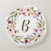 Waterverf bohemien bloemenkrans monogram rond kussen (Achterkant)