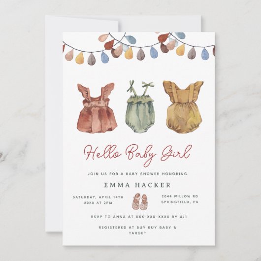 Waterverf Boho Baby Girl Shower Kaart (Voorkant)