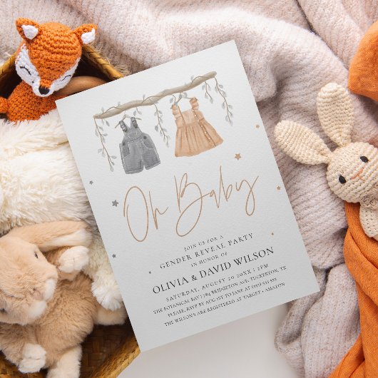 Waterverf Boho Babykleding Geslacht onthullen Kaart