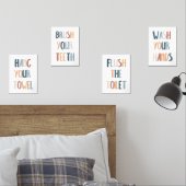 Waterverf Boho badkamer set van 4 poster (Slaapkamer)