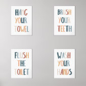 Waterverf Boho badkamer set van 4 poster (Voorkant)