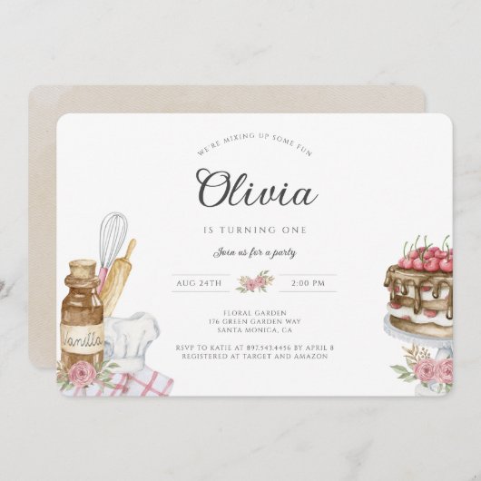 Waterverf  Boho Baking Birthday Party Kaart (Voorkant / Achterkant)