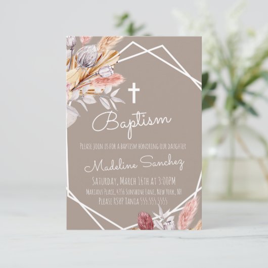 Waterverf Boho Baptism - Framed Baby Dedicatie Kaart (Staand voorkant)