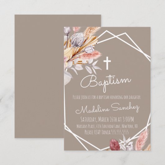 Waterverf Boho Baptism - Framed Baby Dedicatie Kaart (Voorkant / Achterkant)