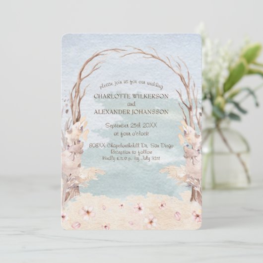 Waterverf BOHO Beach Wedding Invitation Kaart (Staand voorkant)