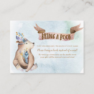 Waterverf Boho Beer Breng een boek Baby shower mee Informatiekaartje