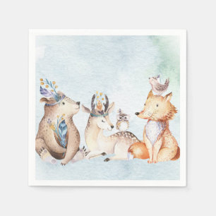 Waterverf Boho Beer rustieke dieren Baby shower Servet