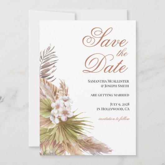 Waterverf Boho Beige Bloemen Save The Date (Voorkant)