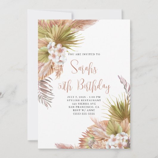 Waterverf Boho Beige Floral 50e Verjaardag Kaart (Voorkant)