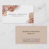 Waterverf Boho Beige Rozen Gedroogde palmbladeren Visitekaartje (Voorkant / Achterkant)