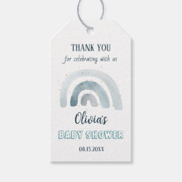 Waterverf Boho Blauwe Regenboog Baby Shower Cadeaulabel