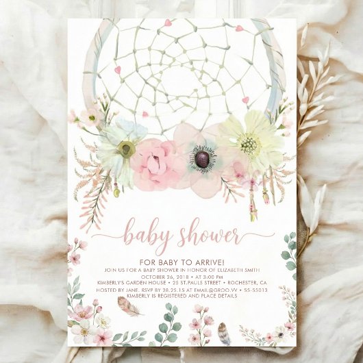 waterverf Boho bloem Dreamcatcher Baby Shower Kaart