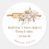 Waterverf Boho Bloem Motief Deegroller Bakkerij Ronde Sticker (Voorkant)