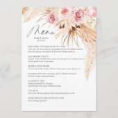 Waterverf Boho Bloem Pampas Gras Bruiloft Menu (Voorkant)