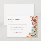 Waterverf Boho Bloemen Bruiloft RSVP Informatiekaartje (Voorkant / Achterkant)
