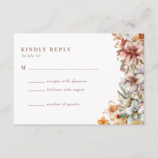 Waterverf Boho Bloemen Bruiloft RSVP Informatiekaartje (Voorkant)
