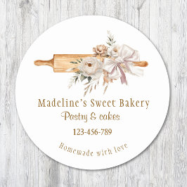 Waterverf Boho Bloemen Deegroller Bakkerij Ronde Sticker