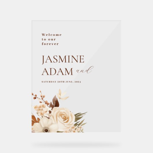 Waterverf Boho Bloemen Herfst Huwelijk Welkom Acryl Bord (Voorkant)