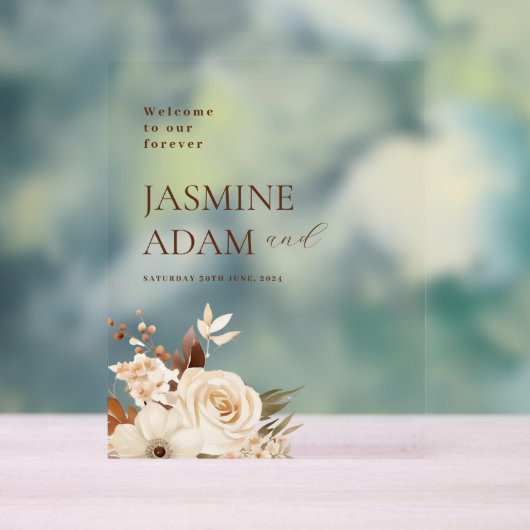 Waterverf Boho Bloemen Herfst Huwelijk Welkom Acryl Bord (Neutraal)