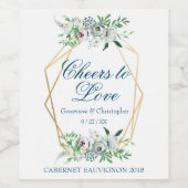 Waterverf Boho Bloemen Huwelijk Juicht tot Liefde Wijn Etiket (Enkel label)